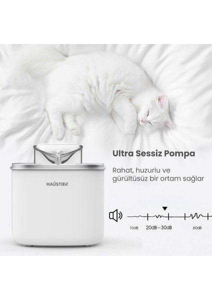 WF007L Otomatik Kedi Su Sebili, 3.5lt Geniş Hazne, Bpa Içermez, Metal Üst Tabla, Ultra Sessiz (Beyaz)