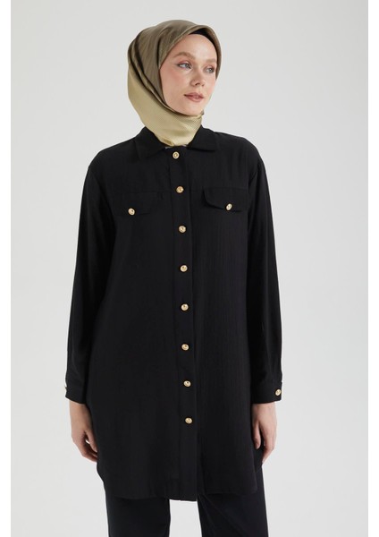Cep Detaylı Düğmeli Tunik-Siyah 25YT4145 modelleri
