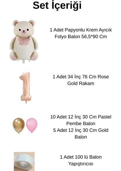 4 Yaş Retro Folyo Krem Ayıcık Pembe Gold Balon Rose Gold Rakam Doğum Günü Süsleme fiyatları