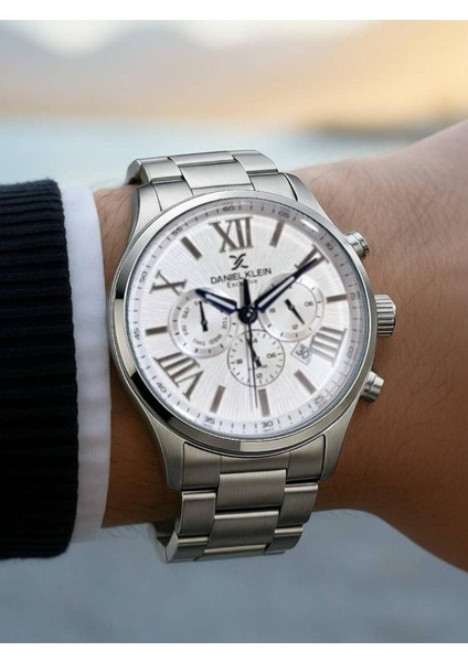 Exclusive Erkek Kol Saati – Beyaz Kadran – Çelik Kordon – Roma Rakamlı – Takvimli