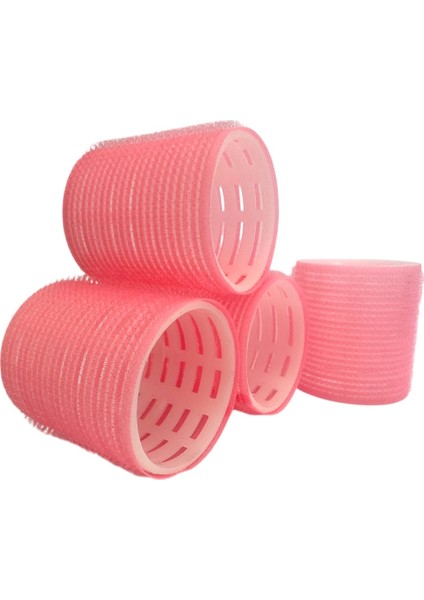 4lü Büyük Boy Plastik Bigudi Pembe CB23 - Cırtlı Yapışkanlı Saç Bigudisi