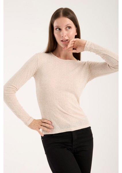 Kadın Ajurlu Triko Bluz – Geniş Yaka, Uzun Kollu, Rahat ve Dayanıklı 3014