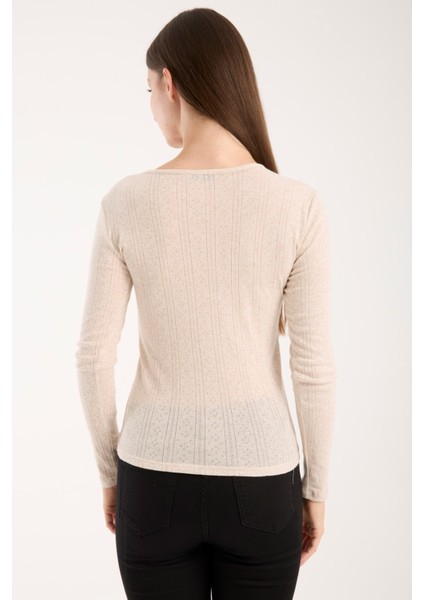 Kadın Ajurlu Triko Bluz – Geniş Yaka, Uzun Kollu, Rahat ve Dayanıklı 3014 modelleri