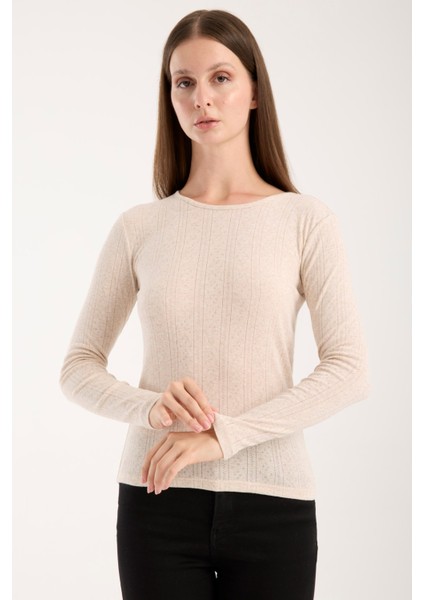 Kadın Ajurlu Triko Bluz – Geniş Yaka, Uzun Kollu, Rahat ve Dayanıklı 3014