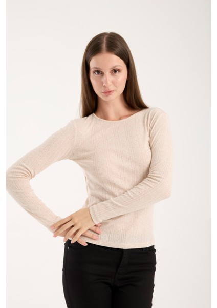 Kadın Ajurlu Triko Bluz – Geniş Yaka, Uzun Kollu, Rahat ve Dayanıklı 3014
