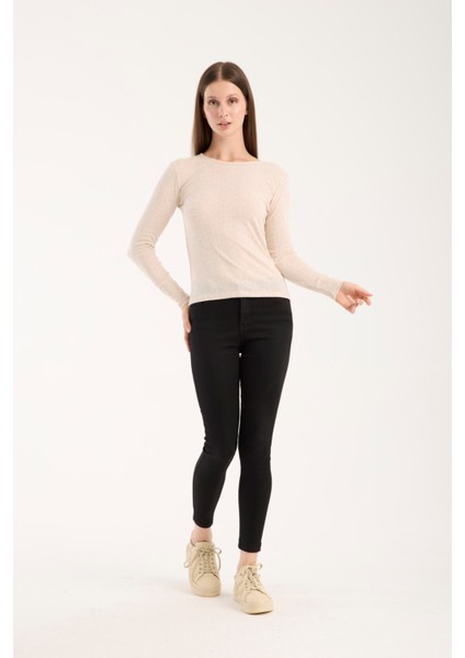Kadın Ajurlu Triko Bluz – Geniş Yaka, Uzun Kollu, Rahat ve Dayanıklı 3014