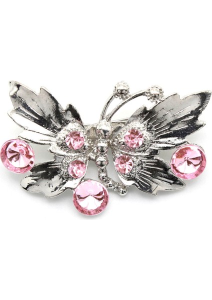 Kristal Taşlı Kelebek Broş Pembe