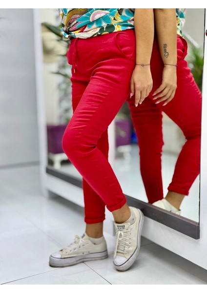 A15605 Italyan Likra Coton Pantolon Kırmızı
