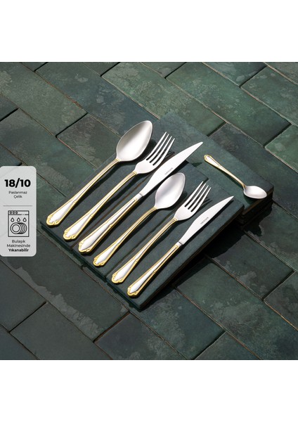 Elegance Göksu Gold 84 Parça 12 Kişilik Lüks Kutulu Çatal Kaşık Bıçak Seti