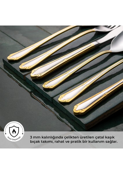 Elegance Göksu Gold 84 Parça 12 Kişilik Lüks Kutulu Çatal Kaşık Bıçak Seti fiyatları