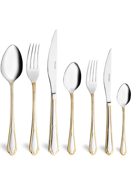 Elegance Göksu Gold 84 Parça 12 Kişilik Lüks Kutulu Çatal Kaşık Bıçak Seti modelleri