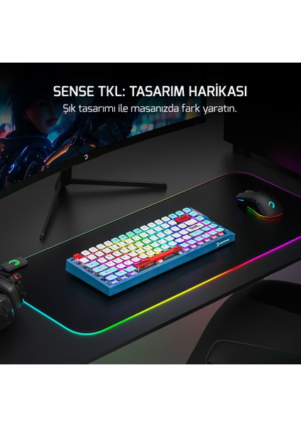 Sense Tkl Rgb Wireless/bluetooth/kablolu Mekanik Red Switch Gaming Klavye