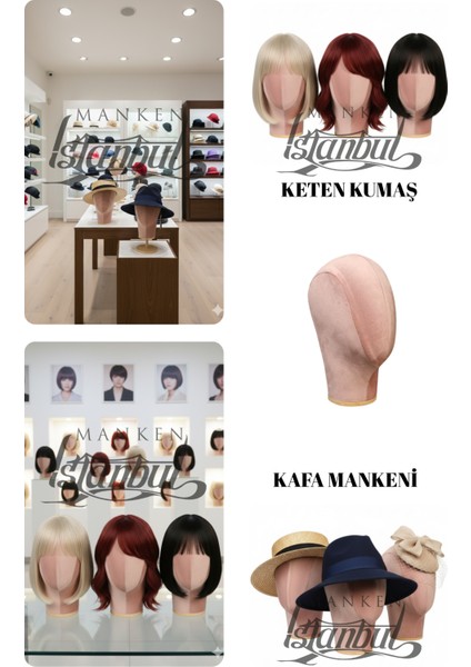 Bayan Kumaş Kaplı Polyester Kafa Mankeni Aksesuar Mankeni Şapka Mankeni Peruk Mankeni