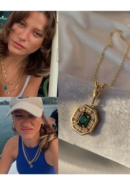 316L Çelik Serenay Avukat Leyla Yeşil Taşlı Kolye