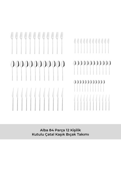 Alba 84 Parça 12 Kişilik Kutulu Çatal Kaşık Bıçak Takımı