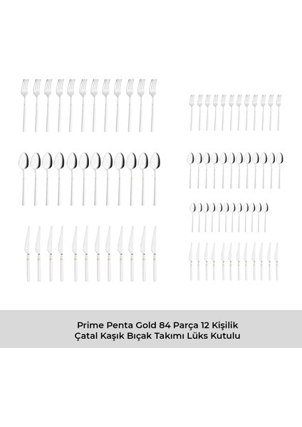 Prime Penta Gold 84 Parça 12 Kişilik Çatal Kaşık Bıçak Seti Lüks Kutulu