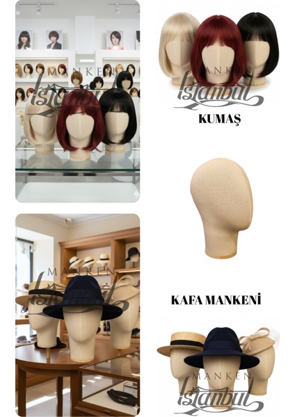 Bayan Kumaş Kaplı Polyester Kafa Mankeni Aksesuar Mankeni Şapka Mankeni Peruk Mankeni