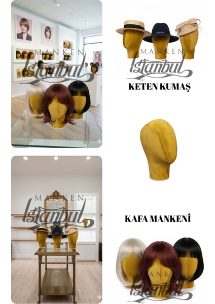 Bayan Kumaş Kaplı Polyester Kafa Mankeni Aksesuar Mankeni Şapka Mankeni Peruk Mankeni