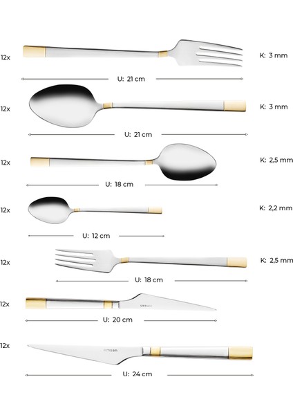 Elegance Duru Gold 84 Parça 12 Kişilik Lüks Kutulu Çatal Kaşık Bıçak Takımı