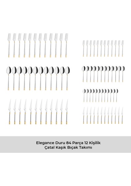 Elegance Duru Gold 84 Parça 12 Kişilik Lüks Kutulu Çatal Kaşık Bıçak Takımı