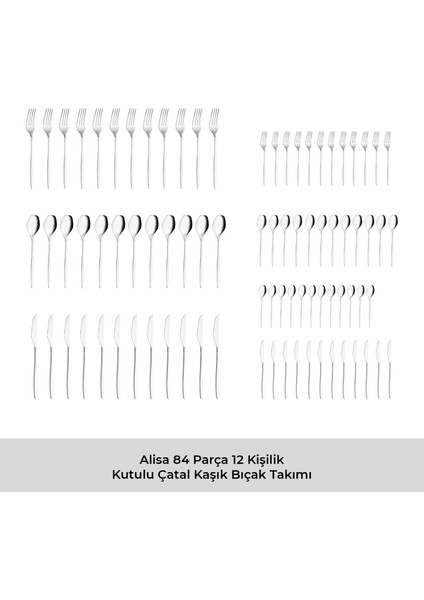 Alisa 84 Parça 12 Kişilik Kutulu Çatal Kaşık Bıçak Takımı
