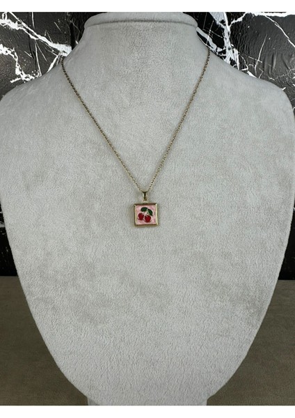 Kiraz Figürlü Mineli Çelik Kolye