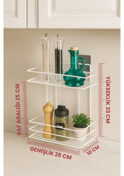 2 Katlı Beyaz Mutfak Askısı, Baharatlık Rafı - Duvara Monte, Yapıştır/vidala, Paslanmaz Metal 26 x 33CM (Tş-02) fiyatları
