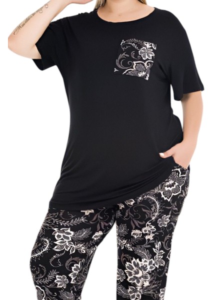 Siyah Renk ve Desenli 11011 Kısa Kollu Kadın Büyük Beden Anne Pijama Takımı fırsatları