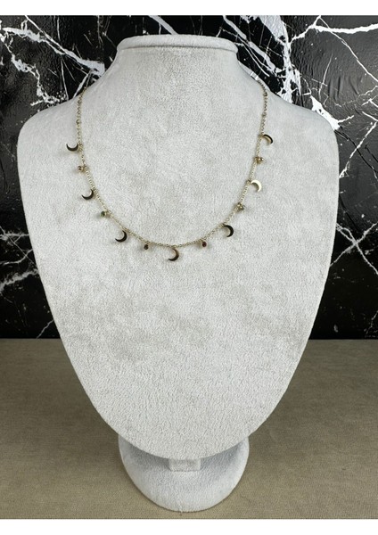 Ay Charmlı Taşlı Çelik Kolye