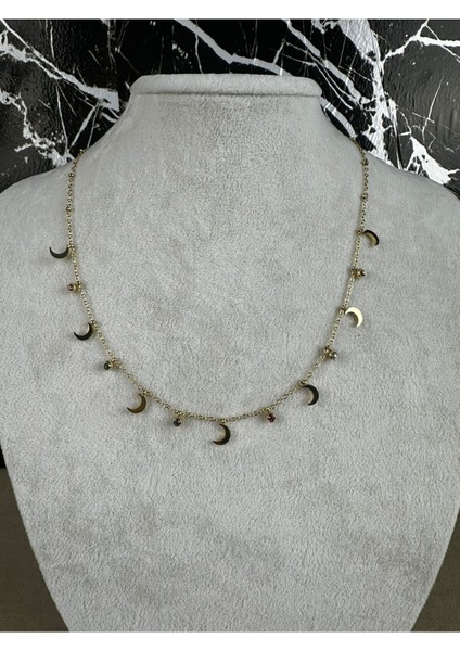 Ay Charmlı Taşlı Çelik Kolye fiyatları