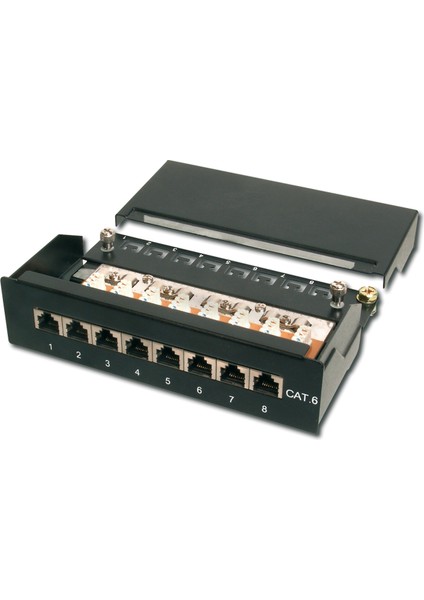 8 Port Cat 6 Patch Panel, Class E, Masaüstü Tip, Zırhlı, Siyah Renk