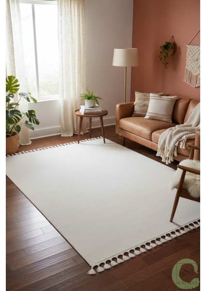 Post/peluş Yıkanabilir Kaymaz Taban Yumşacık Beyaz Örgü Saçaklı Modern ve Şık Salon Oturma Odası Mutfak Çocuk Odası Koridor Antre Halısı