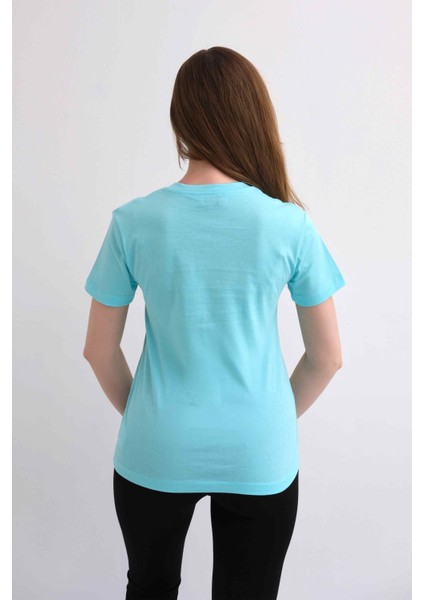 Kadın V Yaka Düz Baskısız %100 Pamuk Nane Basic Tişört indirimleri