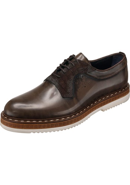 GS4138 Kahve Açma Deri Eva Taban Rahat Hafif Geniş Kalıp Premium Serisi Büyük Numara Erkek Ayakkabı
