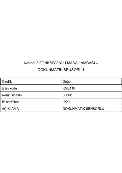 KML110 Dokunmatık Masa Lambası Cct (3 Renk Opsiyonlu) indirimleri