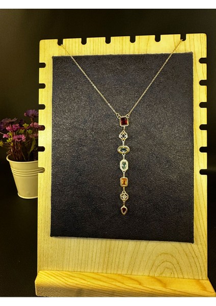 Paslanmaz Çelik Melis Göral Renkli Taşlı Y Kolye