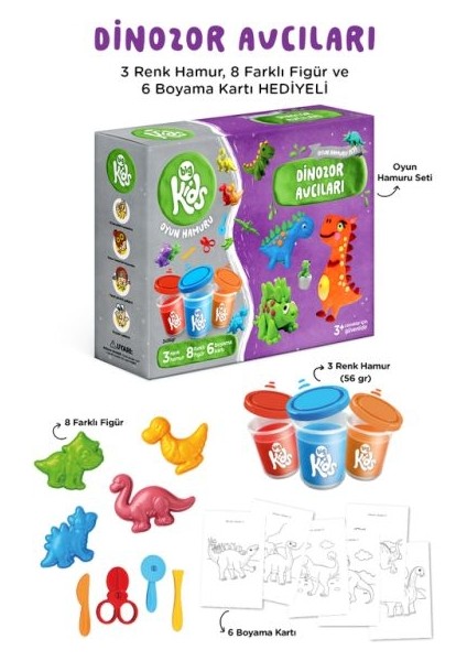 Dinozor Avcıları Oyun Hamuru Seti (17 Parça - 352 Gr)
