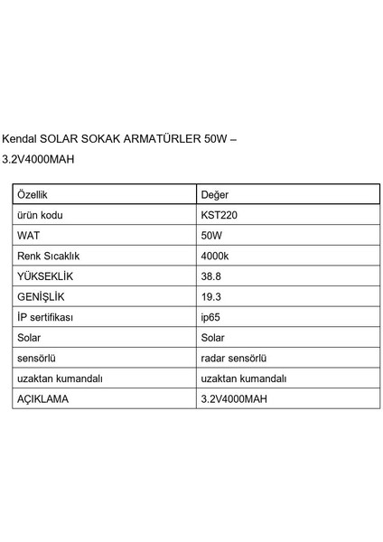 Çiğdem Solar Ledli 50W Uzaktan Kumandalı Sokak Armatür KST220 modelleri