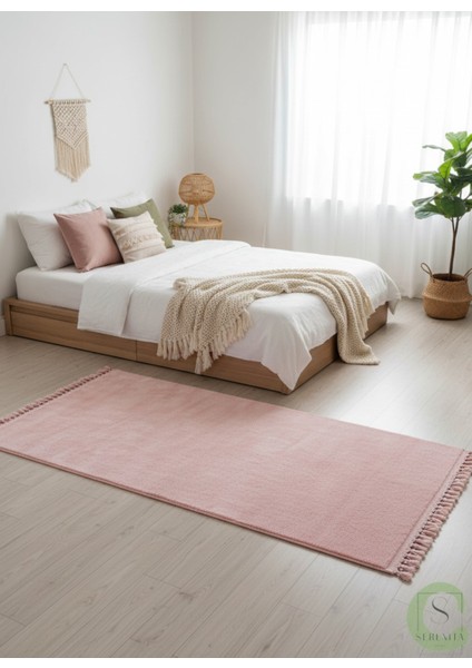 Post/peluş Yıkanabilir Kaymaz Taban Yumşacık Pembe Örgü Saçaklı Modern ve Şık Salon Oturma Odası Mutfak Çocuk Odası Koridor Antre Halısı fırsatları