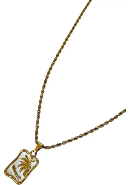 Altın Renk Yaprak Figürlü Çelik Kolye