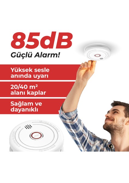 Pilli Duman Dedektörü 85 Desibel 9V Pil Hediyeli