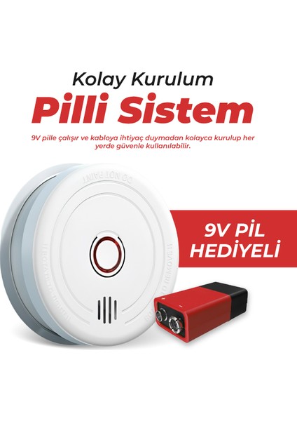 Pilli Duman Dedektörü 85 Desibel 9V Pil Hediyeli modelleri