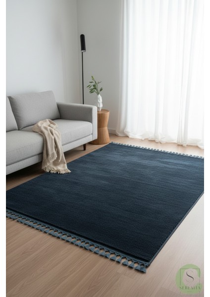 Post/peluş Yıkanabilir Kaymaz Taban Yumşacık Mavi Örgü Saçaklı Modern ve Şık Salon Oturma Odası Mutfak Çocuk Odası Koridor Antre Halısı