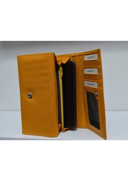 Kadın Sarı Hakiki Deri Çok Bölmeli Cüzdan fiyatları
