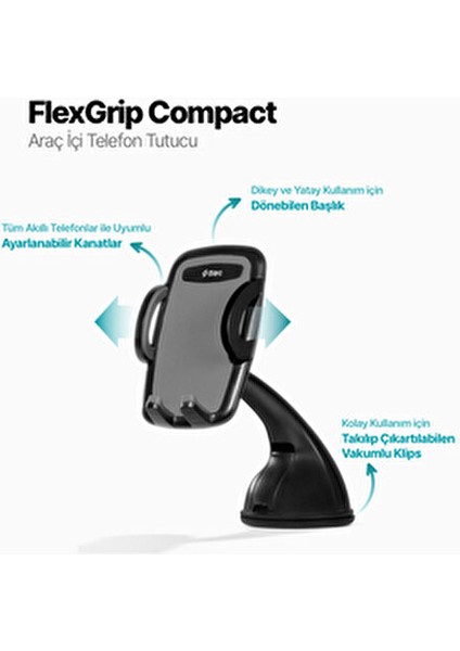 FlexGrip Compact Araç İçi Telefon Tutucu 360° Döner Başlık modelleri
