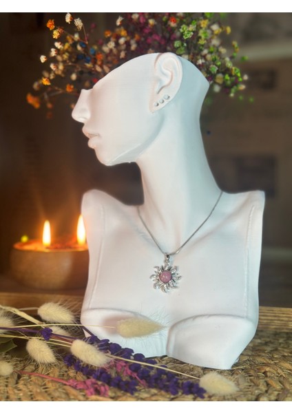 Taşlı Güneş Çelik Kolye