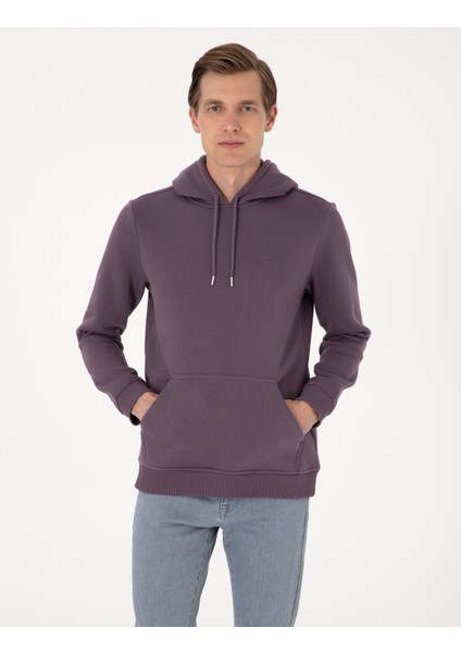 Erkek Mor 2 Iplik Regular Fit Içi Polarlı Kapüşonlu Basic Sweatshirt 50314055-VR038