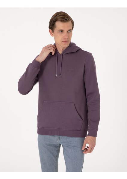 Erkek Mor 2 Iplik Regular Fit Içi Polarlı Kapüşonlu Basic Sweatshirt 50314055-VR038 modelleri