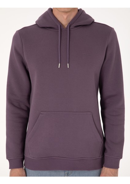 Erkek Mor 2 Iplik Regular Fit Içi Polarlı Kapüşonlu Basic Sweatshirt 50314055-VR038