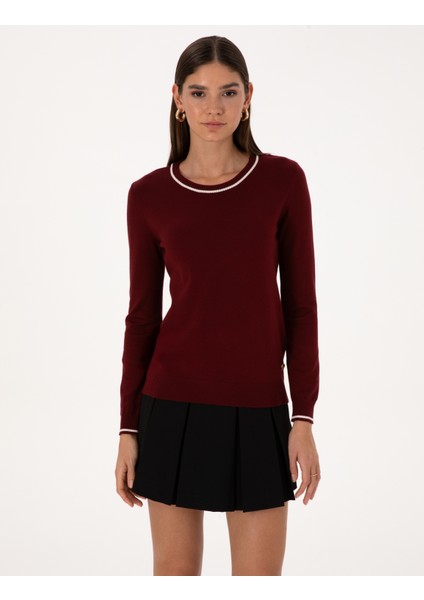 Kadın Vişne Slim Fit Basic Kazak 50315910-VR223